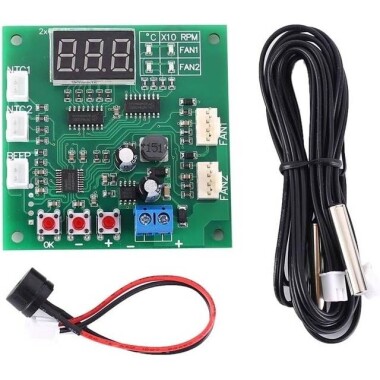 2CH 4 Wire Led Digital PWM Motor Speed Controller Fan Temperature Controller Buzzer Alarm DC 12V 24V 48V With 50CM Cable - 1