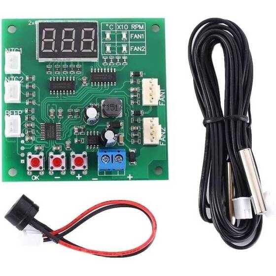 2CH 4 Wire Led Digital PWM Motor Speed Controller Fan Temperature Controller Buzzer Alarm DC 12V 24V 48V With 50CM Cable - 1