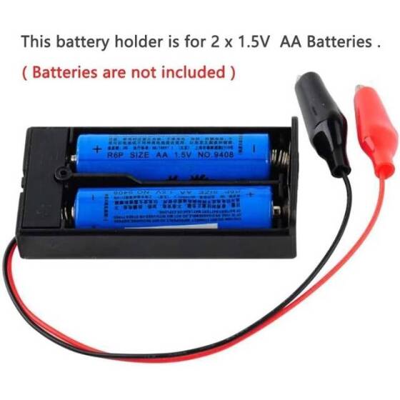 2x AA Battery Holder Box With Alligator Clips Switch And Cover - 3
