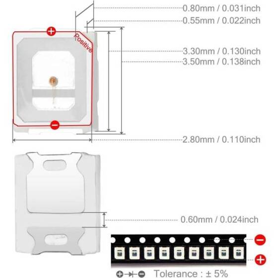 3014 0.2W SMD LED Red - 3