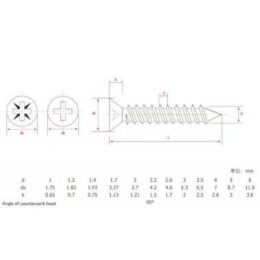 304 Stainless Steel Cross Recessed Countersunk Head Tapping Screws M1-0x3 - 3