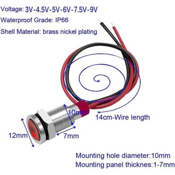 3V 10mm Green LED Indicator Light With 20cm Cable - 5