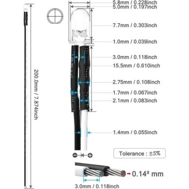 48-72V 5mm Red LED Indicator Light With 20cm Cable - 3