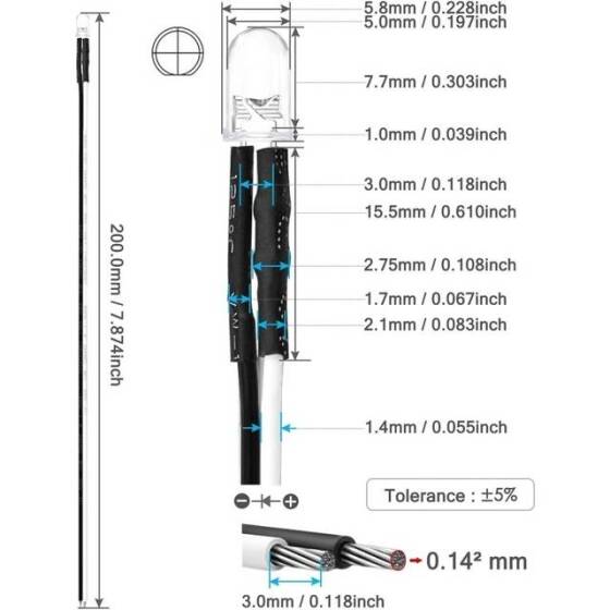 48-72V 5mm Red LED Indicator Light With 20cm Cable - 3