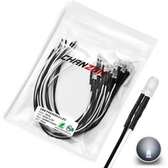 48-72V 5mm White LED Indicator Light With 20cm Cable - 1