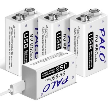 4PCS 9V 650MAH Usb Rechargeable Lithium Battery With Usb Cable - 1