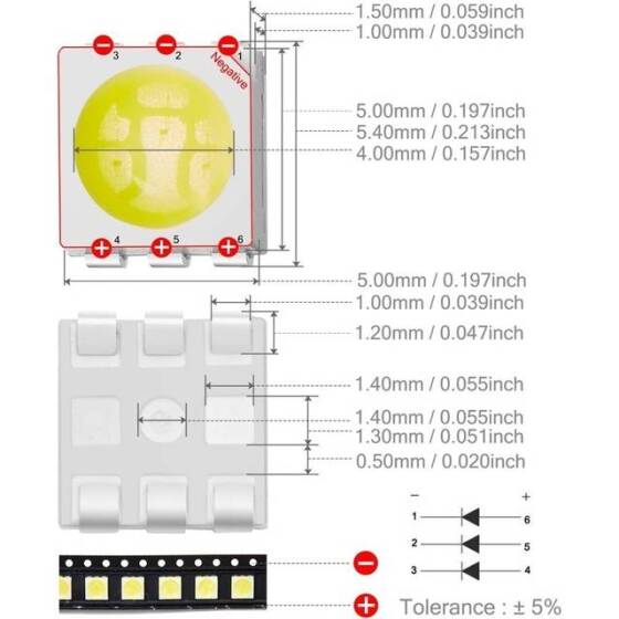 5050 SMD LED 15-18LM Cold White - 3