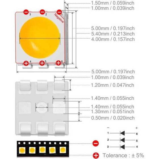 5050 SMD LED 15-18LM Warm White - 3