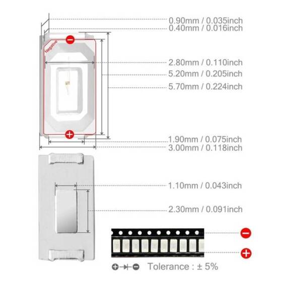 5730 (5630) 0.2W SMD LED Pure Green - 3