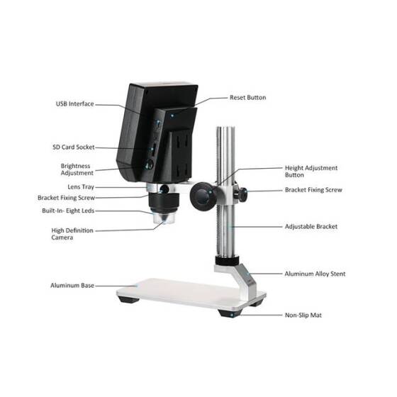 600X 3.6MP Digital Microscope With Metal Stand-EU Plug - 3