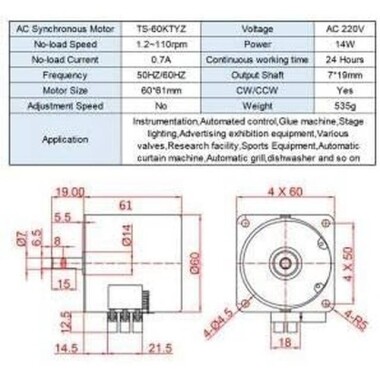 AC110V 28W 68KTYZ Permanent Magnet Synchronous Motor 60RPM - 4
