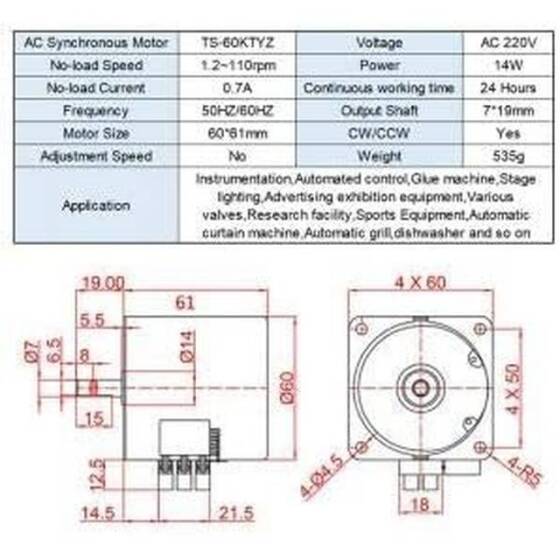 AC110V 28W 68KTYZ Permanent Magnet Synchronous Motor 60RPM - 4