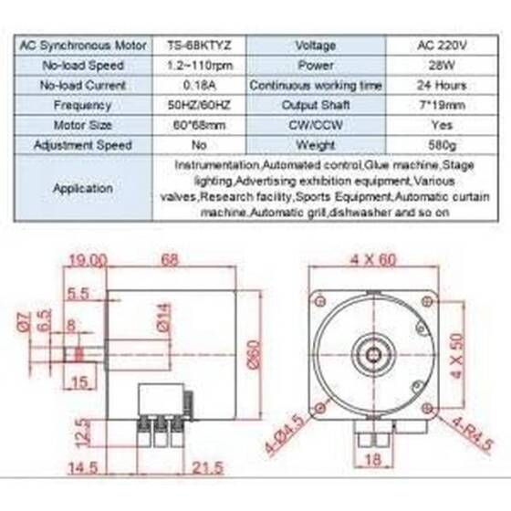 AC110V 28W 68KTYZ Permanent Magnet Synchronous Motor 60RPM - 5