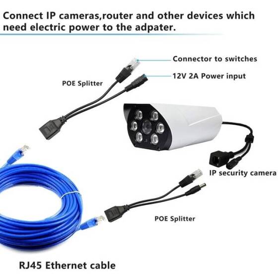 Black 12V PoE Injector Adapter Cable DC Female Plug - 2