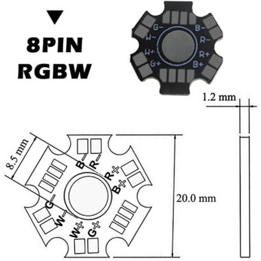 Black 20mm 8PIN RGBW LED Aluminum Heatsink - 3