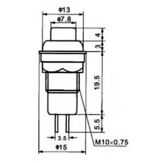 Black DS-211 10mm 2 PIN Self-Locking Round Button Switch - 3