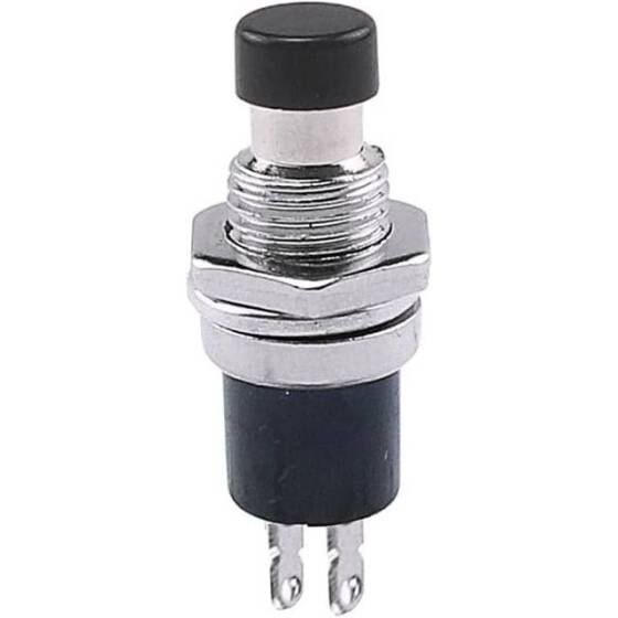 Black PBS-110 2 PIN 7mm Thread Momentary Self-Reset Push Button Switch - Press On-NO - 1