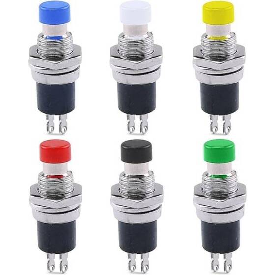 Black PBS-110 2 PIN 7mm Thread Momentary Self-Reset Push Button Switch - Press On-NO - 2