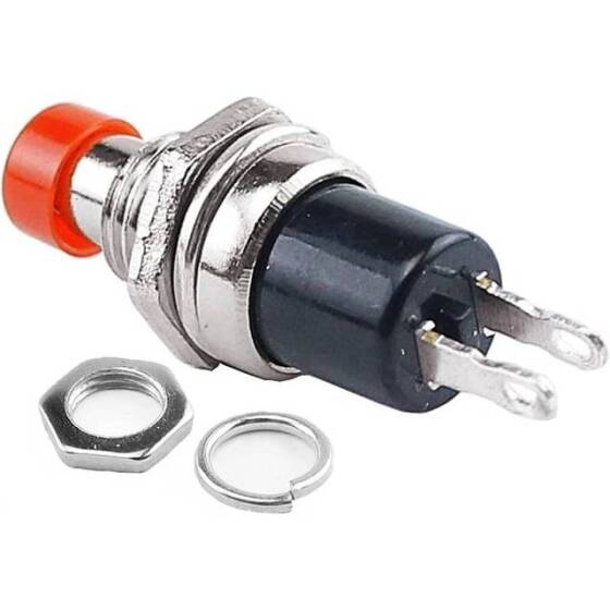 Black PBS-110 2 PIN 7mm Thread Momentary Self-Reset Push Button Switch - Press On-NO - 3