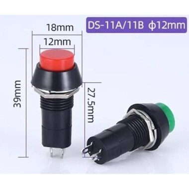 Black PBS-11B 12mm 2 PIN Momentary Self-Reset Round Plastic Push Button Switch - 3