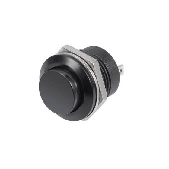 Black R13-507 16mm 2 PIN Momentary Self-Reset Round Cap Push Button Switch - 1