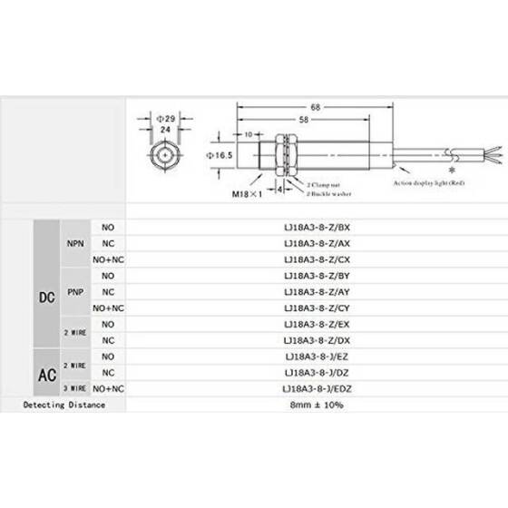 Blue LJ18A3-8-J/DZ AC90-250V Inductive Proximity Sensor Switch - 2