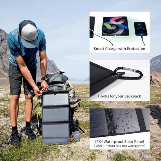 Blue Removable Solar Energy Charger Quick Charge 2000MA With 6 Boards - 5