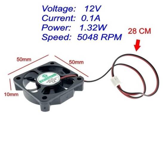 DC12V 5010 Oil Containing Cooling Fan With XH2-54-2P 12CM Cable Size:50x50x10mm - 2