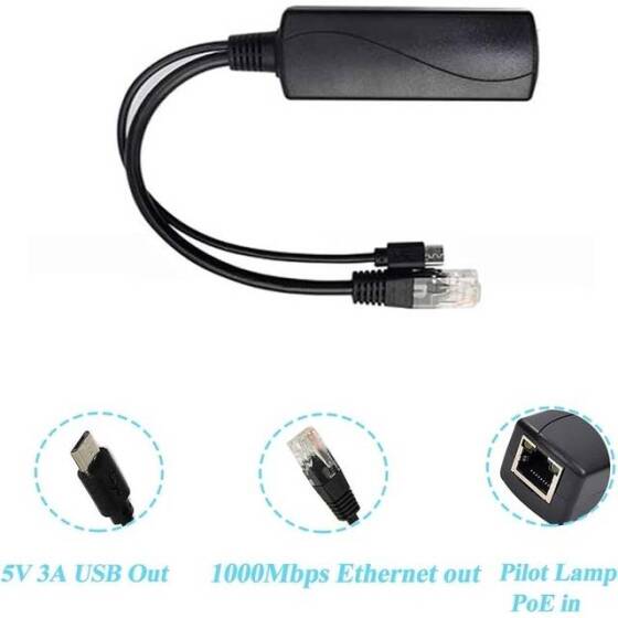 DC5.5x2.1mm Gigabit PoE Splitter 48V To 5V 3A - 2