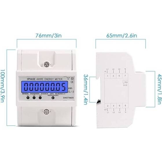 DDS024 3 Phase 4 Wire Electronic Power Consumption Energy Meter 5-80A 380V AC 50Hz LCD Back Light Display - 2