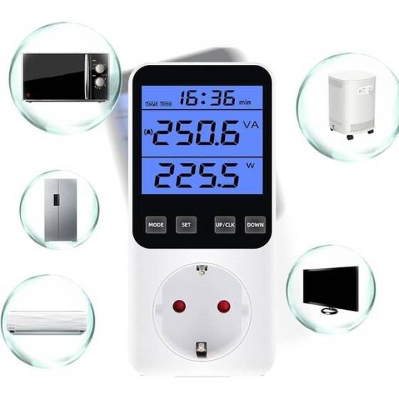Digital LCD Power Meter Socket Power Analyzer BR Plug 230V 10A 2300W With Battery - 3
