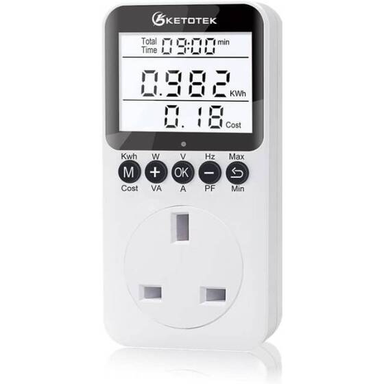 Digital LCD Power Meter Socket Power Analyzer UK Plug 230V 13A 2900W With Battery - 1
