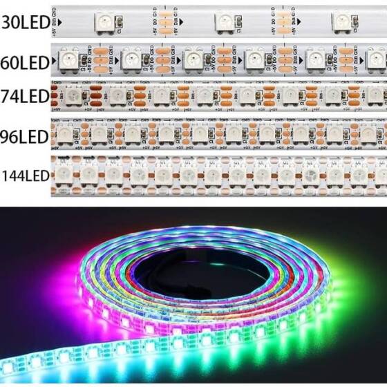 Epoxy 5V WS2812B RGB5050 White Flexible 1M SMD LED Strip 96 LED/Meter IP65 - 3