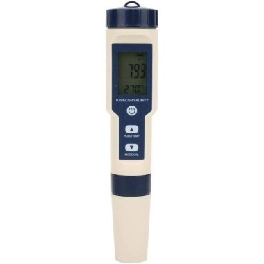 EZ-9909 5 in 1 EC/ TDS/ PH/ TEMP/ SALY Water Quality Tester With Backlight With Battery - 1