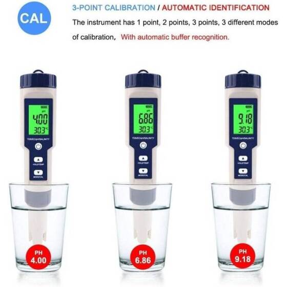 EZ-9909 5 in 1 EC/ TDS/ PH/ TEMP/ SALY Water Quality Tester With Backlight With Battery - 4