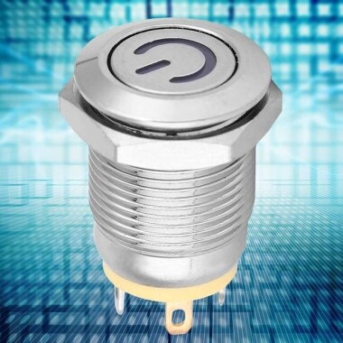 Flat Head 12mm 110-220V Waterproof Momentary Self-Reset Metal Push Button Switch With Yellow Led Light - 3