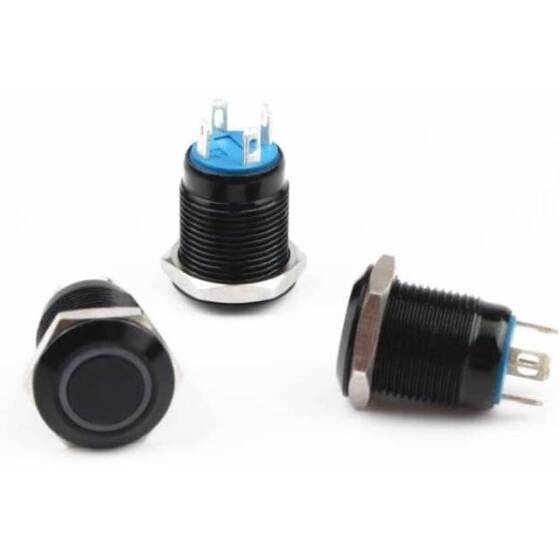 Flat Head 12mm 12-24V Waterproof Momentary Self-Reset Metal Push Button Switch With White Led Light - 2