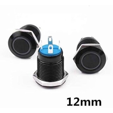 Flat Head 12mm 12-24V Waterproof Momentary Self-Reset Metal Push Button Switch With White Led Light - 3