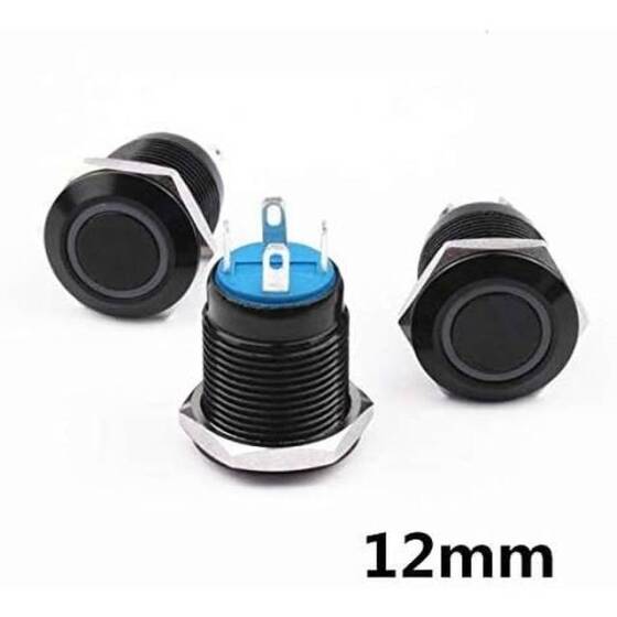 Flat Head 12mm 12-24V Waterproof Momentary Self-Reset Metal Push Button Switch With White Led Light - 3