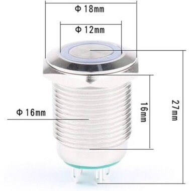 Flat Head 16mm 110-220V Waterproof Self-Locking Metal Push Button Switch With Red Led Light - 5