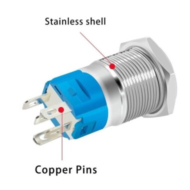 Flat Head 16mm 12-24V Waterproof Self-Locking Metal Push Button Switch With White Led Light And Switch Socket Button Connector - 4