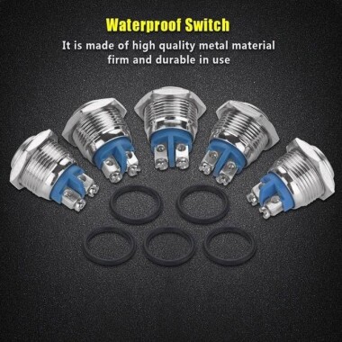 Flat Head 16mm 12-24V Waterproof Momentary Self-Resert Metal Push Button Switch With Yellow Led Light And Switch Socket Button Connector - 2