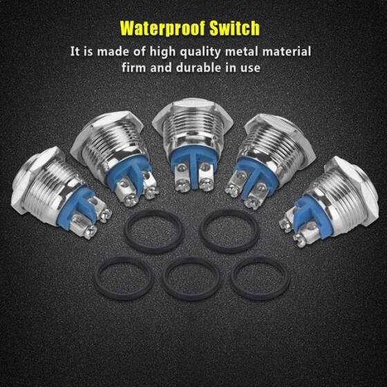 Flat Head 16mm 12-24V Waterproof Momentary Self-Resert Metal Push Button Switch With Yellow Led Light And Switch Socket Button Connector - 2