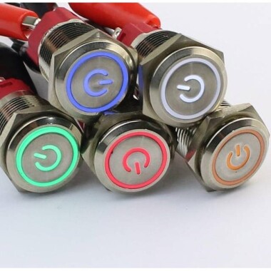 Flat Head 16mm 12-24V Waterproof Momentary Self-Resert Metal Push Button Switch With Yellow Led Light - 1