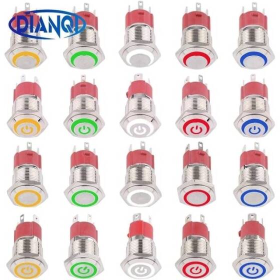 Flat Head 16mm 3-6V Waterproof Self-Locking Metal Push Button Switch With Red Led Light - 2
