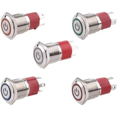 Flat Head 16mm 3-6V Waterproof Self-Locking Metal Push Button Switch With Red Led Light - 3