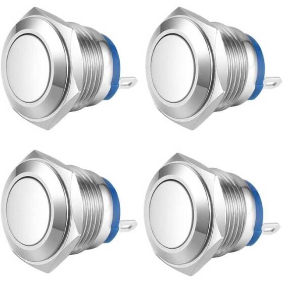 Flat Head 16mm Waterproof Self-Resert Metal Push Button Switch Without Light - 1