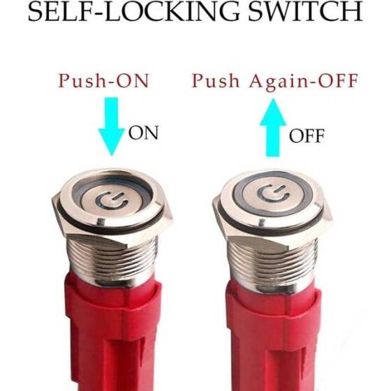 Flat Head 19mm 12-24V Waterproof Self-Locking Metal Push Button Switch With Green Led Light - 4