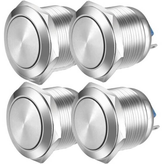 Flat Head 19mm 12-24V Waterproof Momentary Self-Reset Metal Push Button Switch With Red Led Light And Switch Socket Button Connector - 1