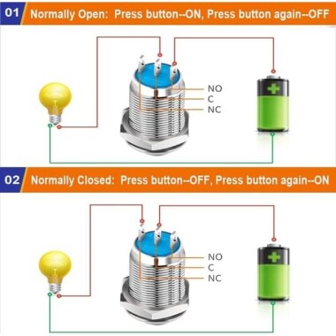 Flat Head 22mm 110-220V Waterproof Momentary Self-Resert Metal Push Button Switch With Red Led Light And Switch Socket Button Connector - 3